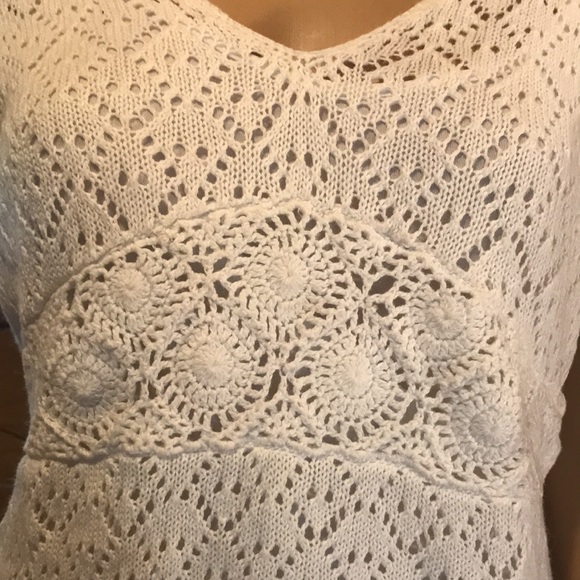 AXCESS (Liz Claiborne) White Short Sleeve Pointelle Crochet Tunic Sz. Large-NWOT - Picture 4 of 14